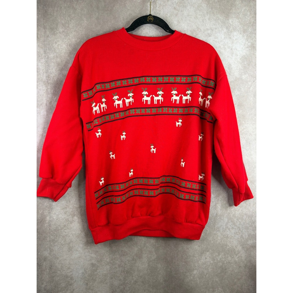VTG 90s Sky Lite Sweatshirt Women Medium Red Reindeer Holiday Christmas USA Made